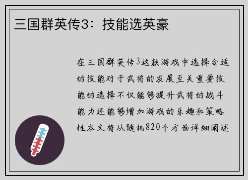 三国群英传3：技能选英豪